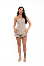 Beige Cheesecloth Playsuit