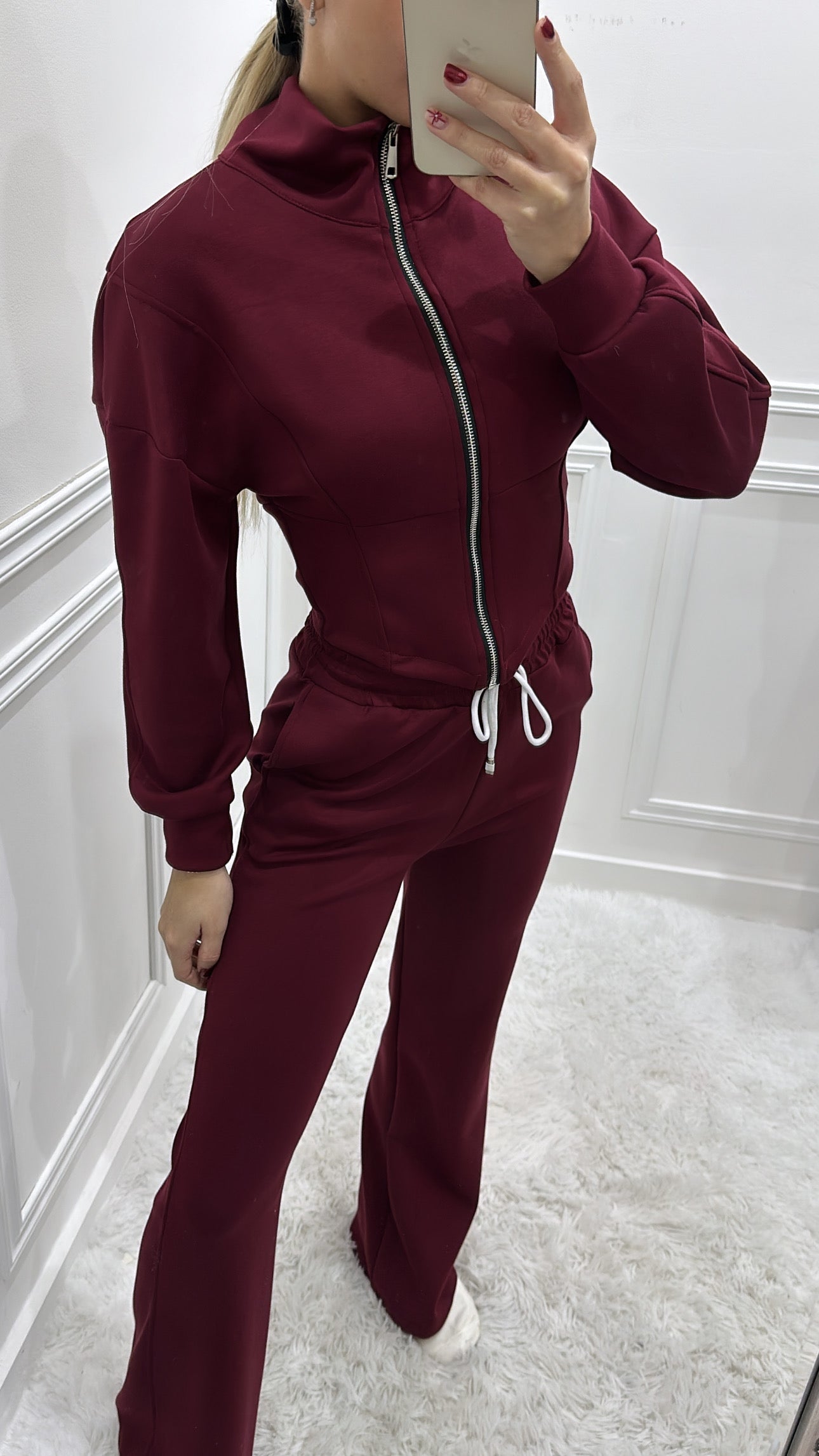 Burgundy Zip Up Corset Style Tracksuit