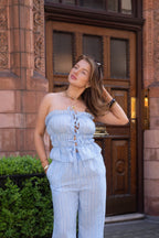 Stripe Bandeau Top & Trouser Co Ord Blue
