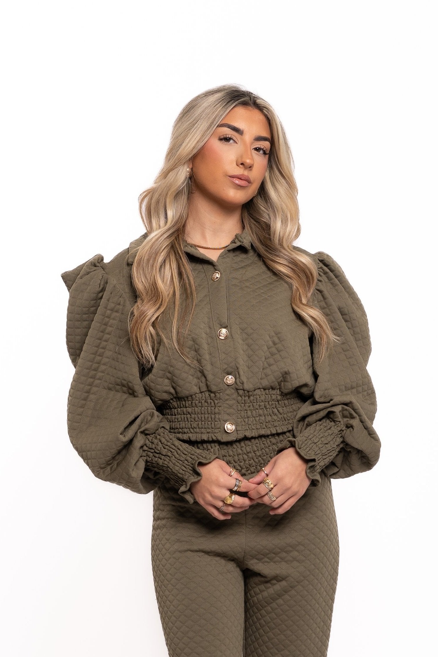 Khaki Quilted Lounge Set