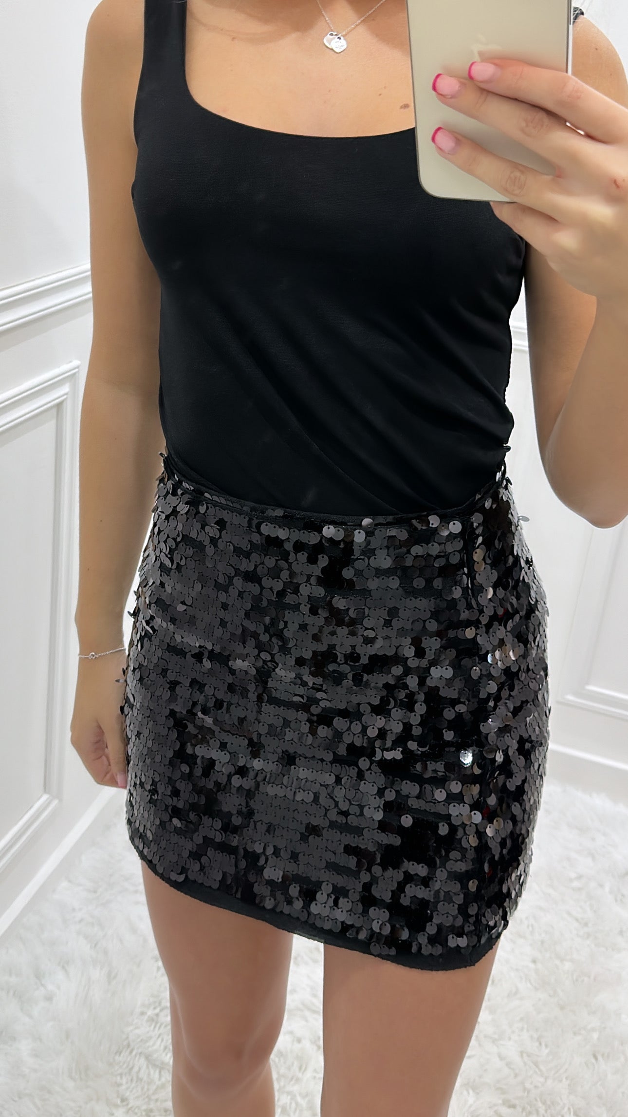 Black Sequin Mini Skirt