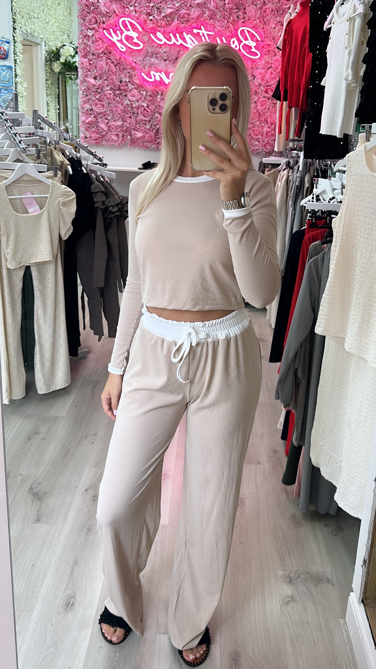 Beige Longsleeve Contrast Co Ord