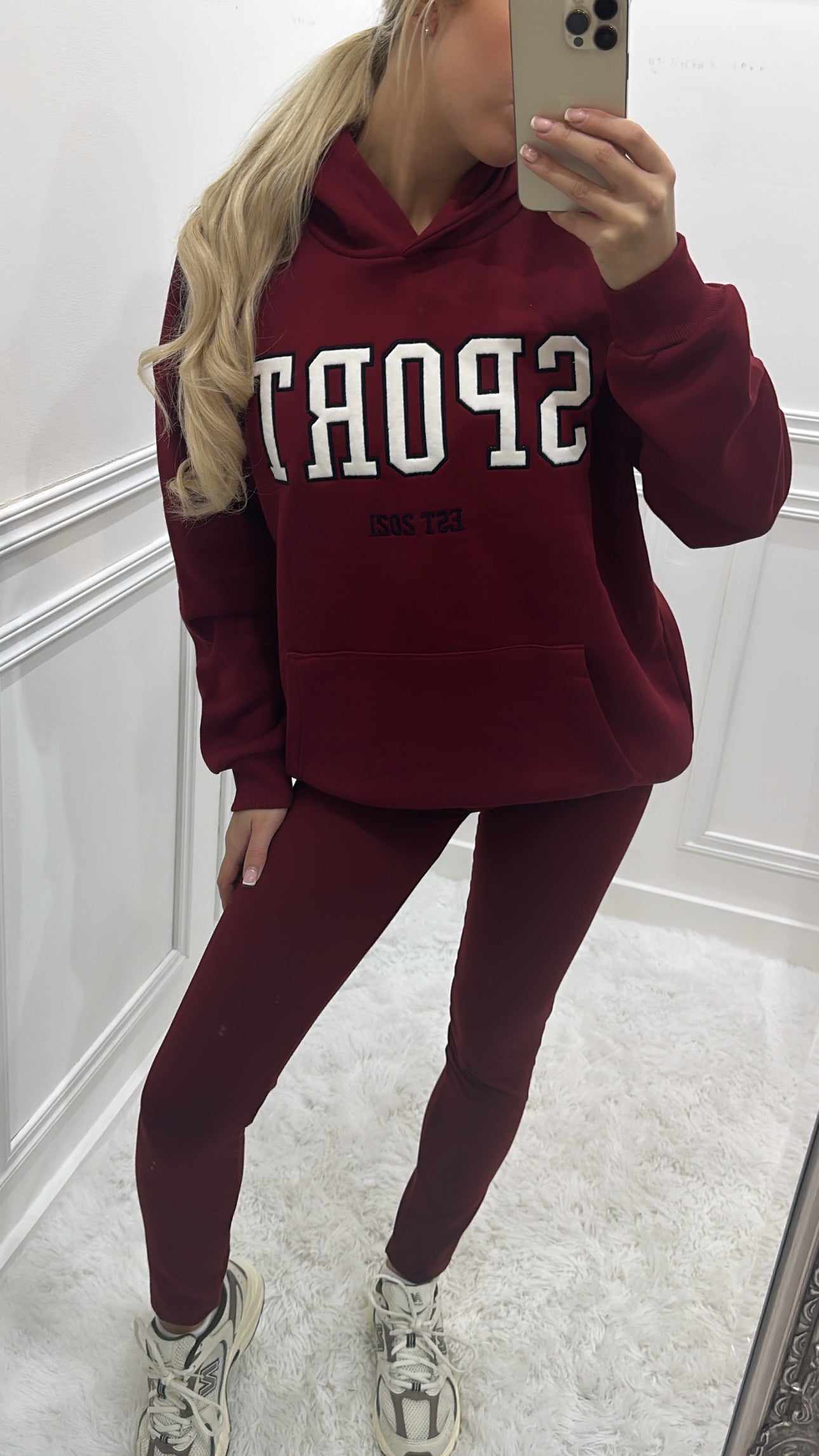 Burgundy ‘Sport’ Hoodie & Leggings Set