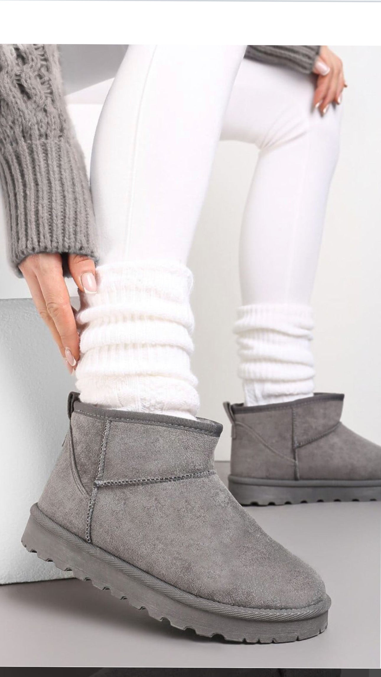 Grey Mini Fur Lined Boots