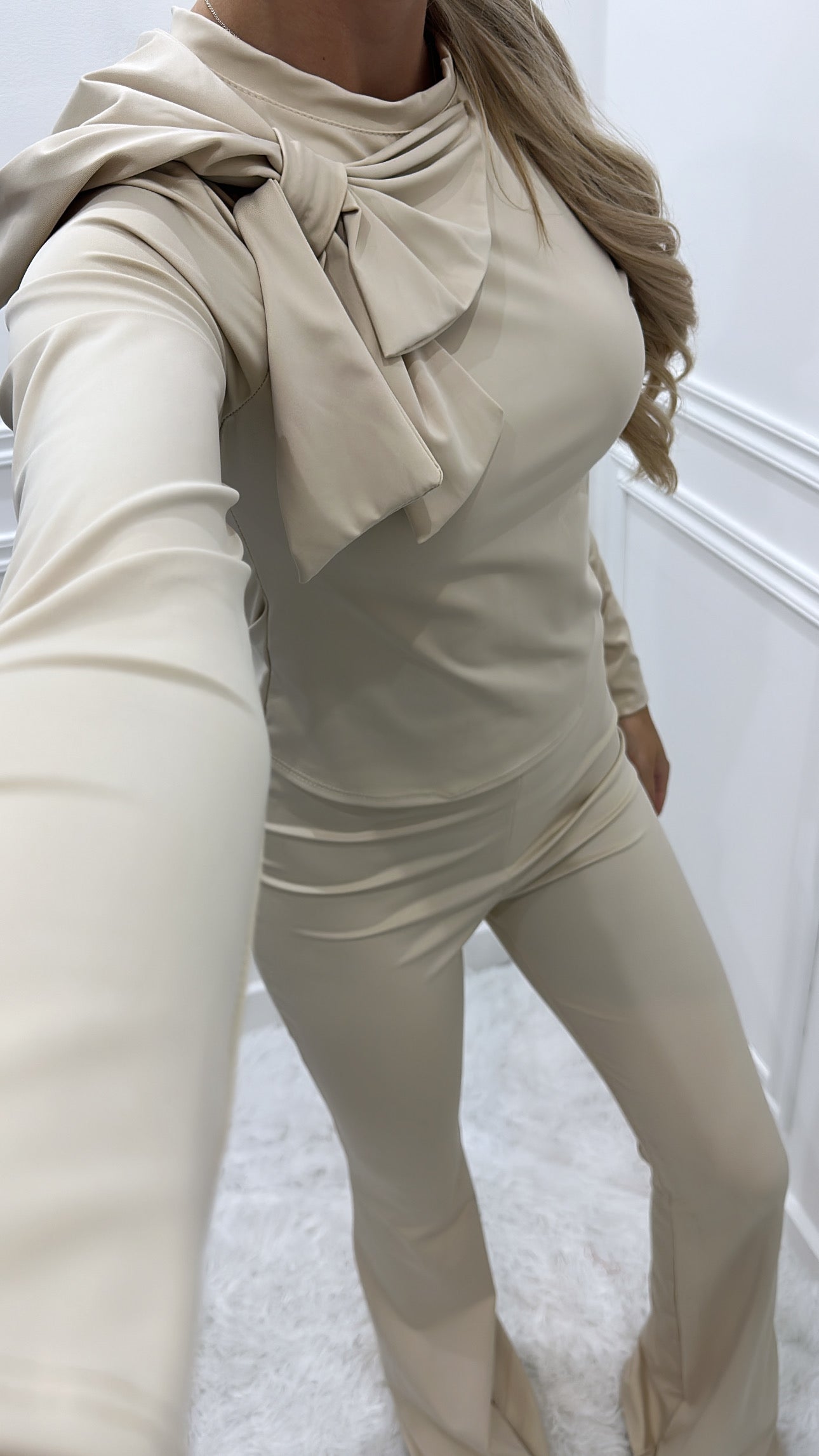 Beige Bow Trouser Co Ord