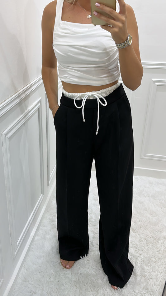 Black Contrast Waistband Trousers (pre order)