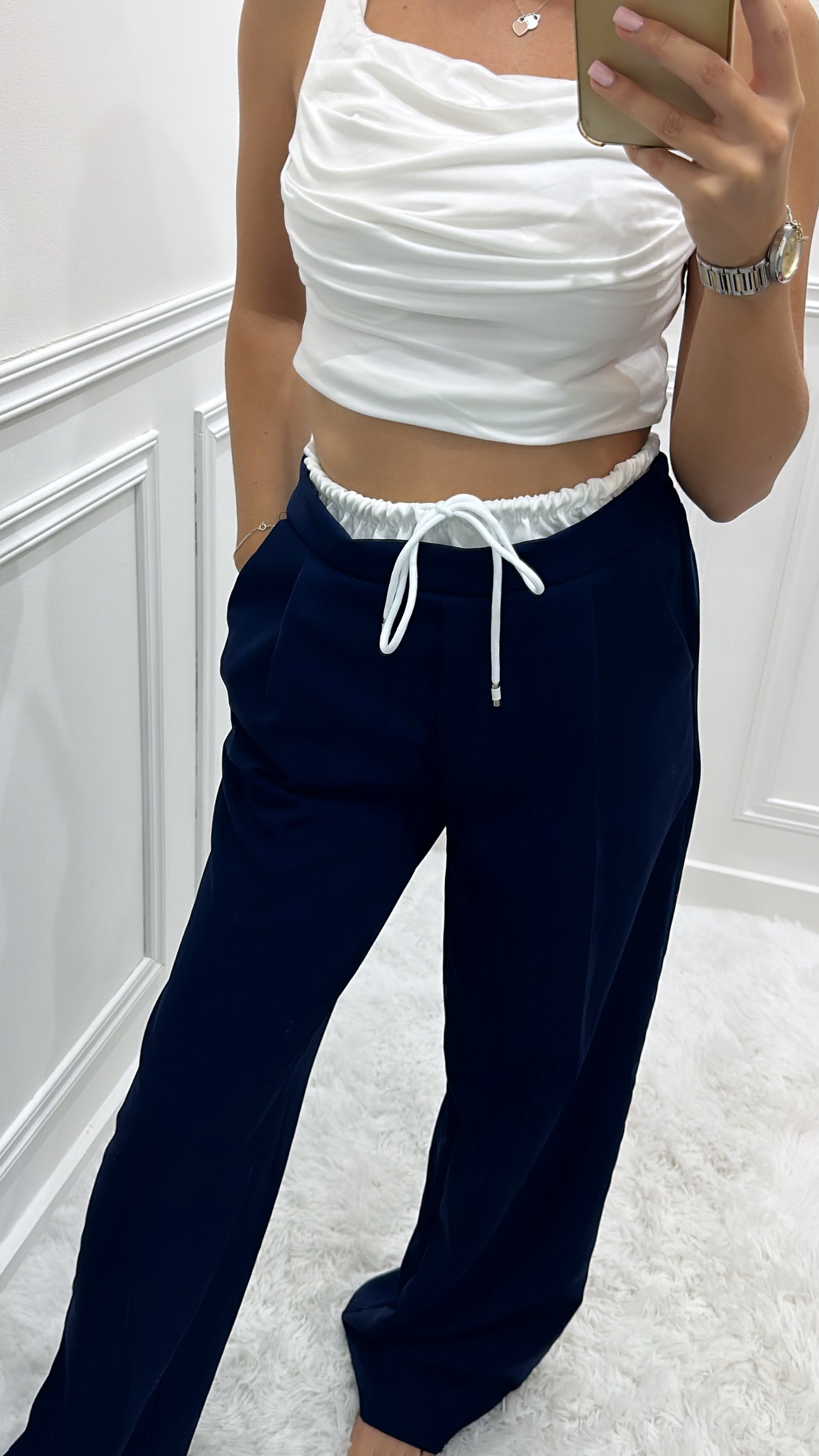 Navy Contrast Waistband Trousers