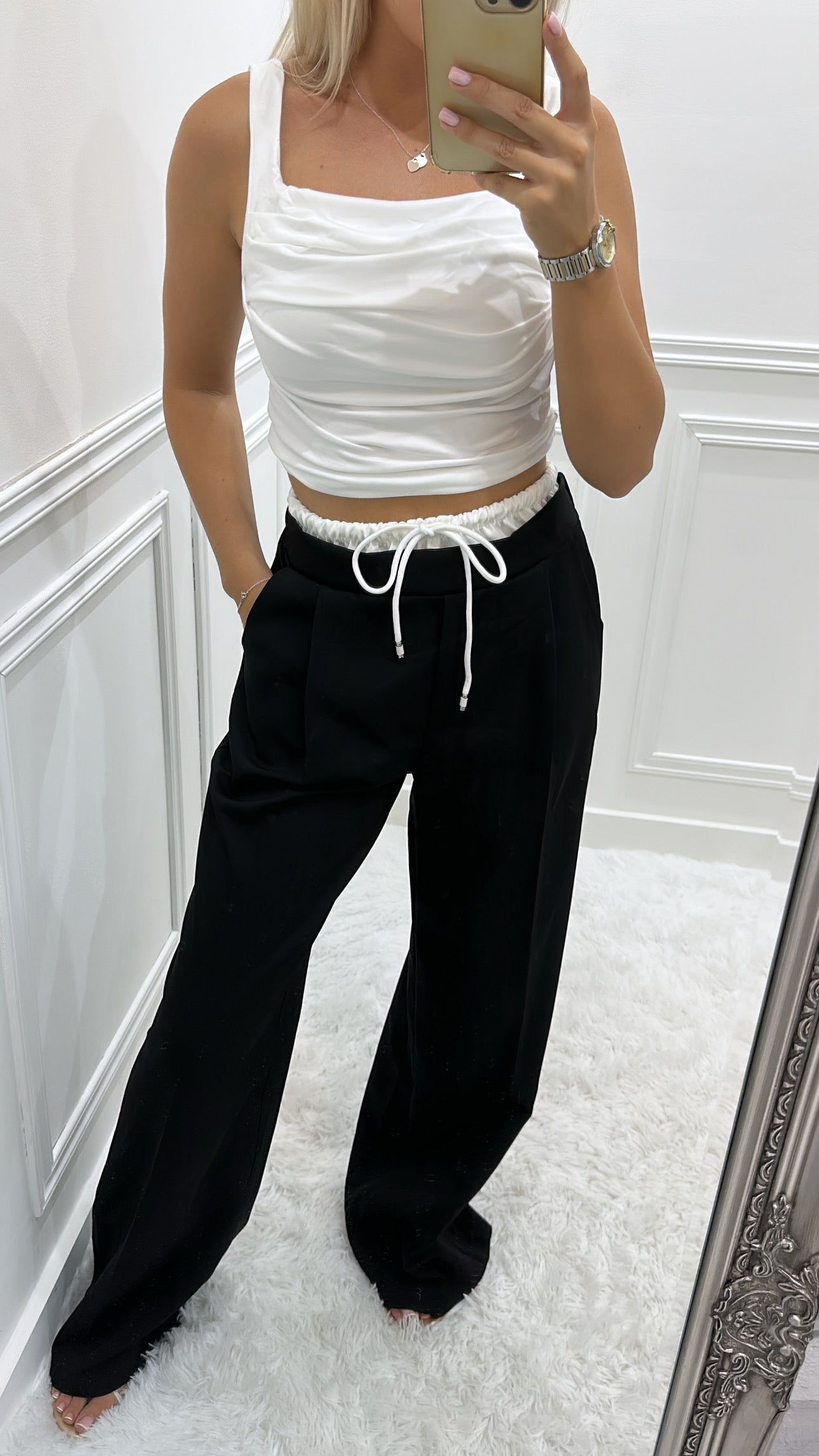 Black Contrast Waistband Trousers (pre order)