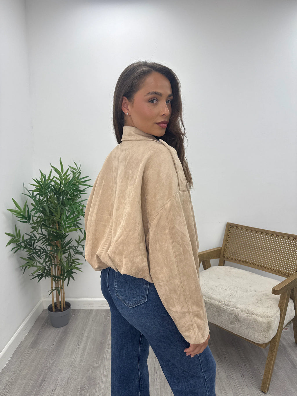 Suede Look Jacket Beige