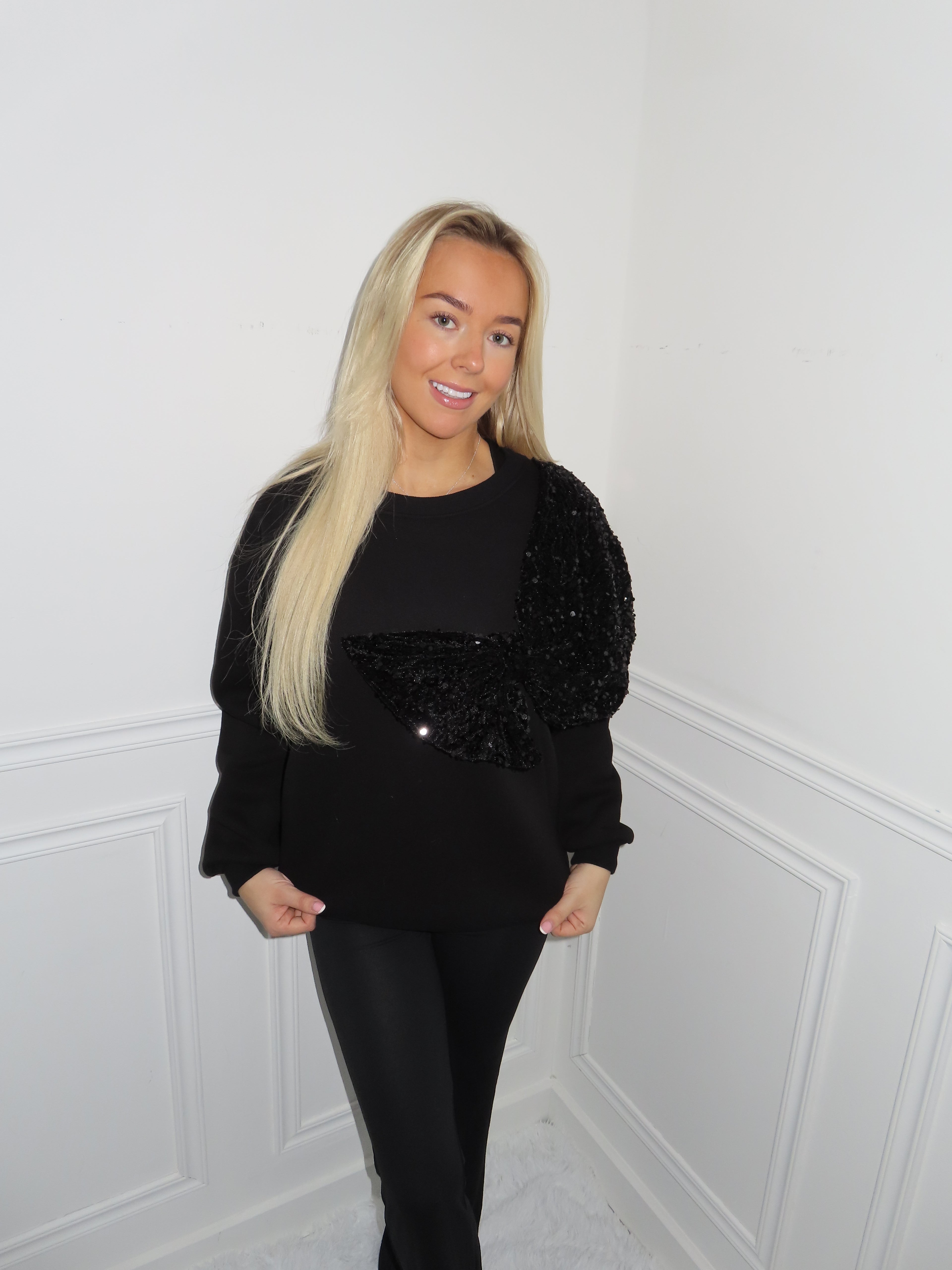 Black Sparkle Bow Jumper