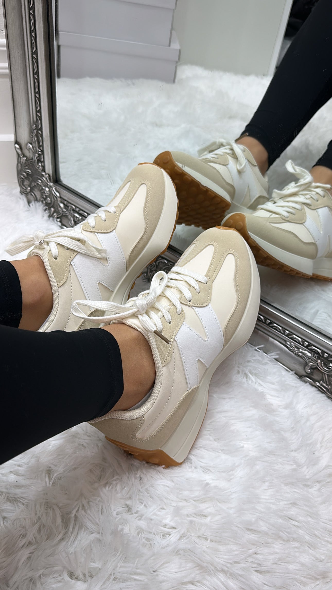 Beige & White Trainers