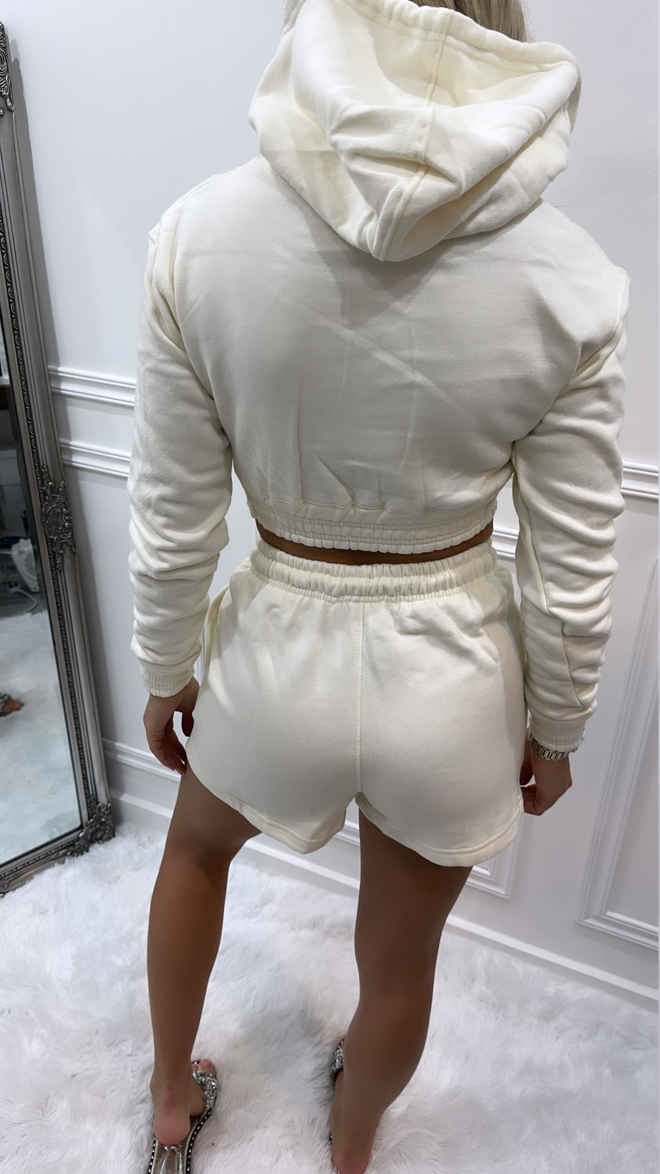 Cream Hoodie & Shorts Set