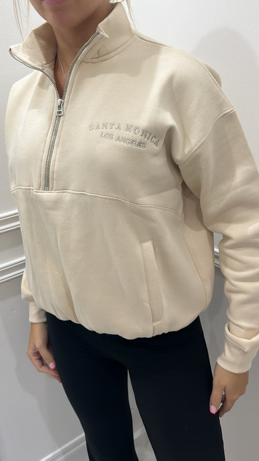 Beige ‘Santa Monica’ Quarter Zip Up Jumper