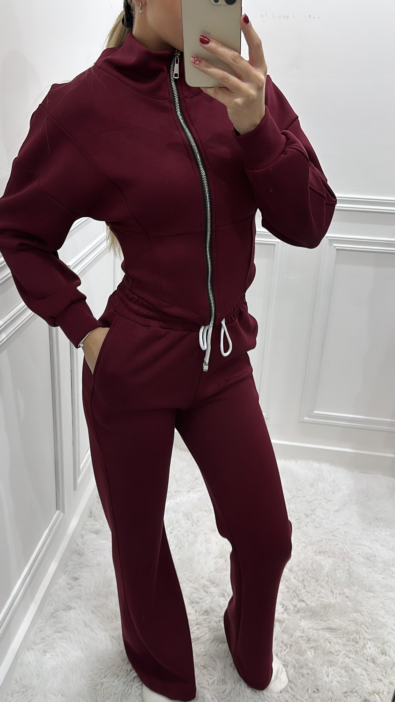 Burgundy Zip Up Corset Style Tracksuit