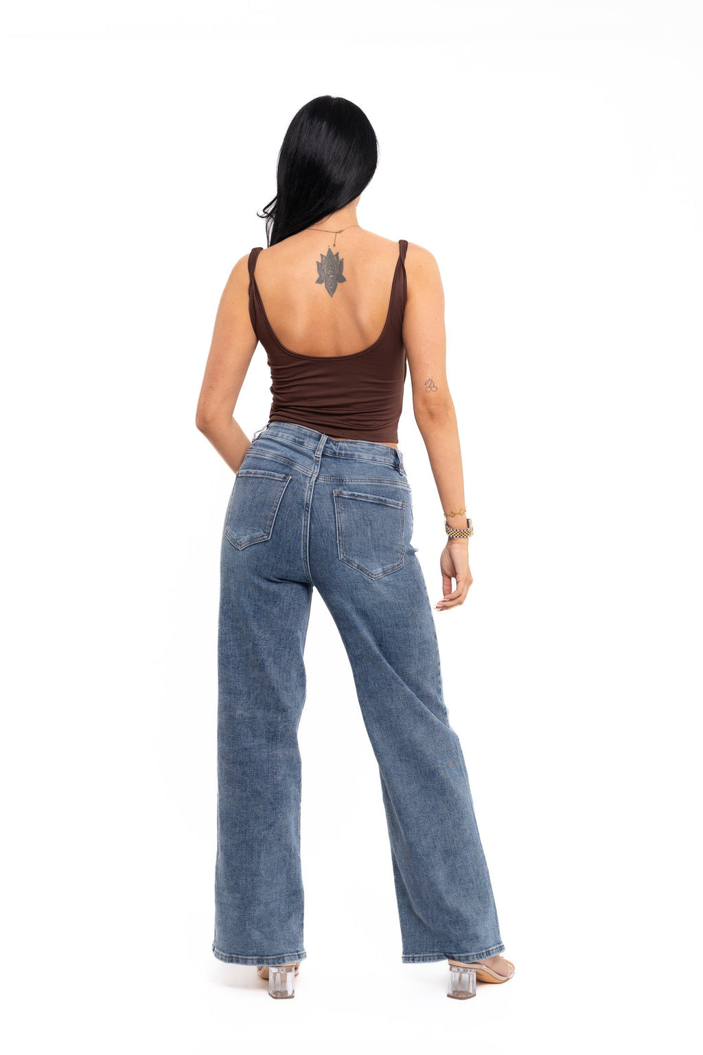 Brown Ruched Square Neck Top