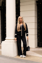 Gold Button Cardigan Set Black
