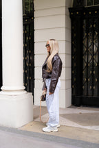 Belted Leather Look Jacket Brown