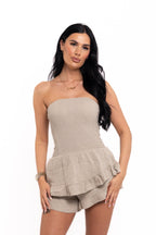 Beige Cheesecloth Playsuit