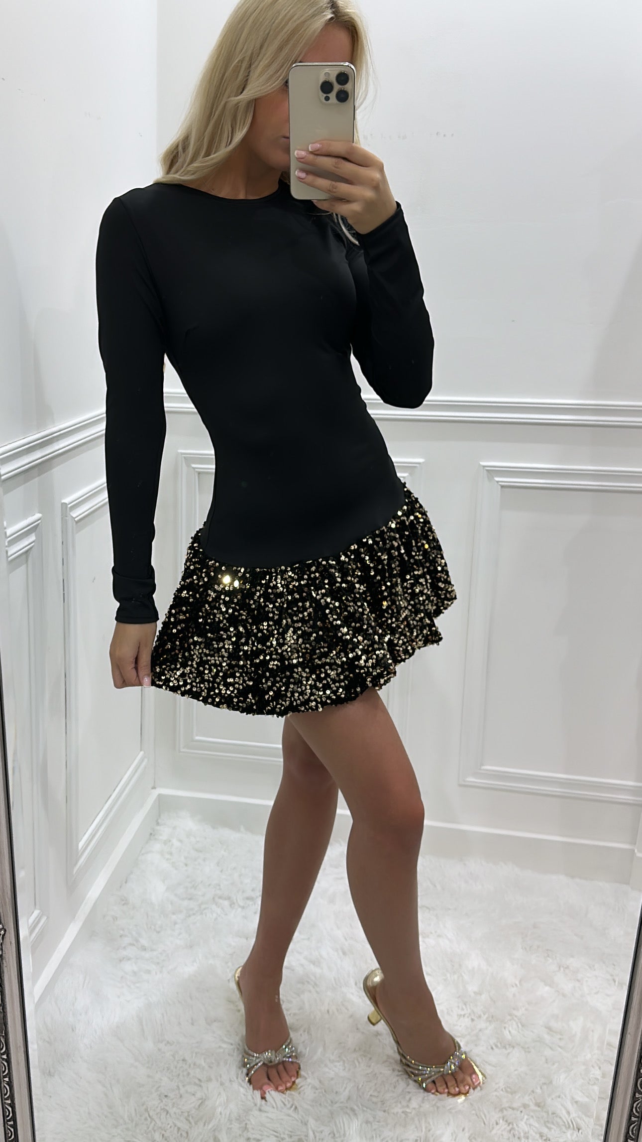 Black / Gold Sparkle Longsleeve Dress