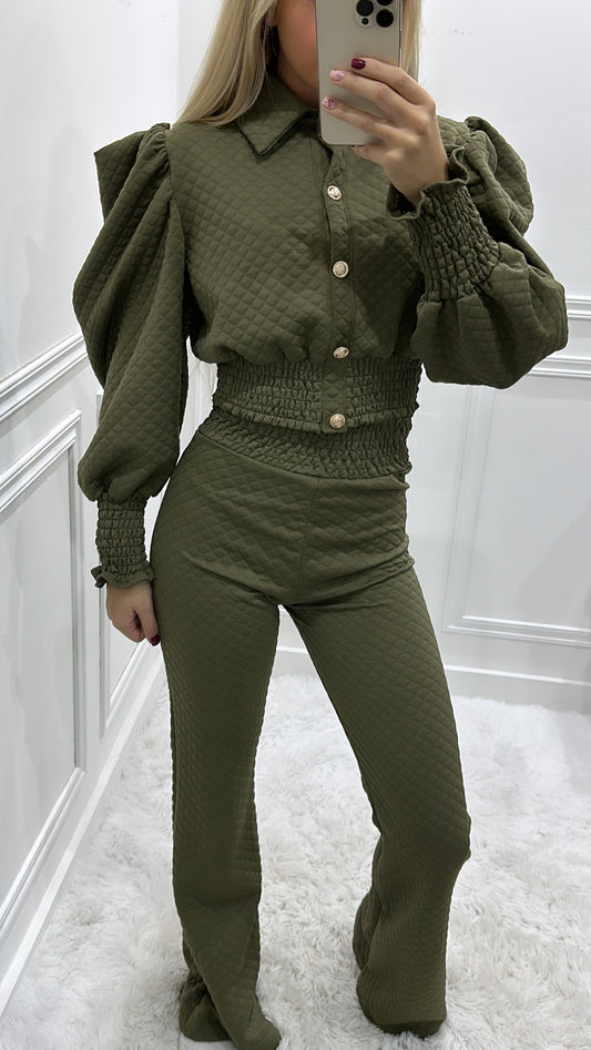 Khaki Quilted Lounge Set