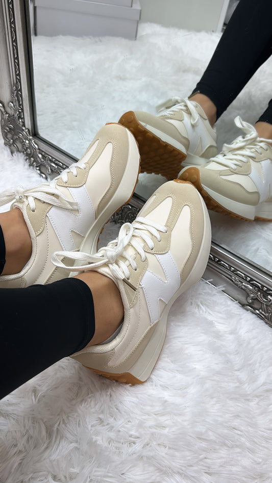 Beige & White Trainers