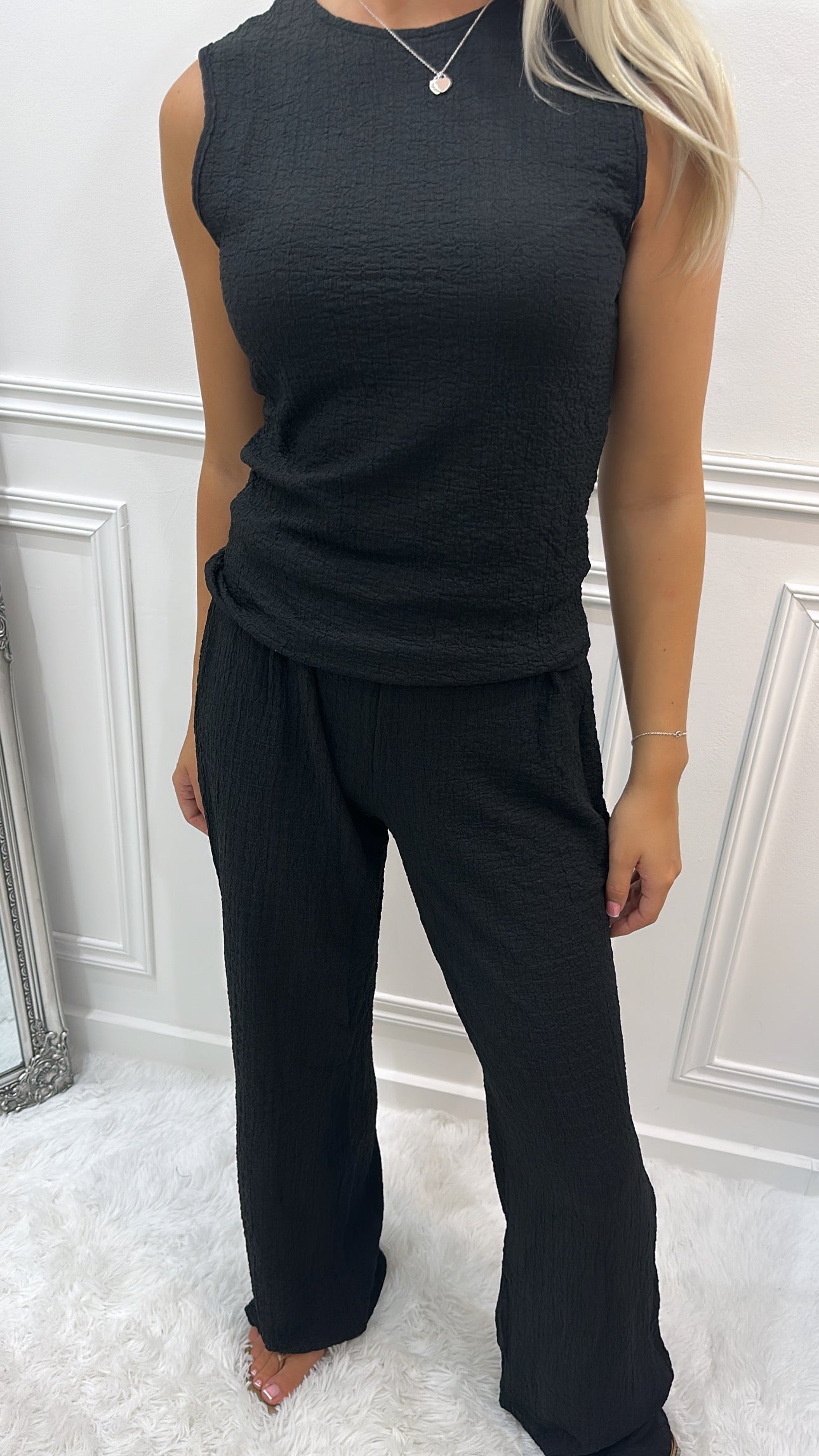 Black Textured Trouser Co Ord