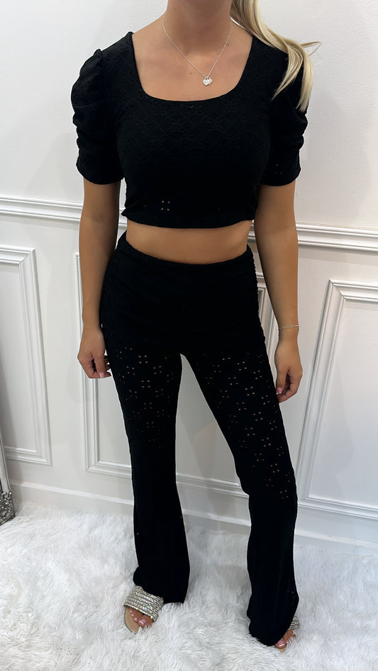 Black Cropped Embroidered Set