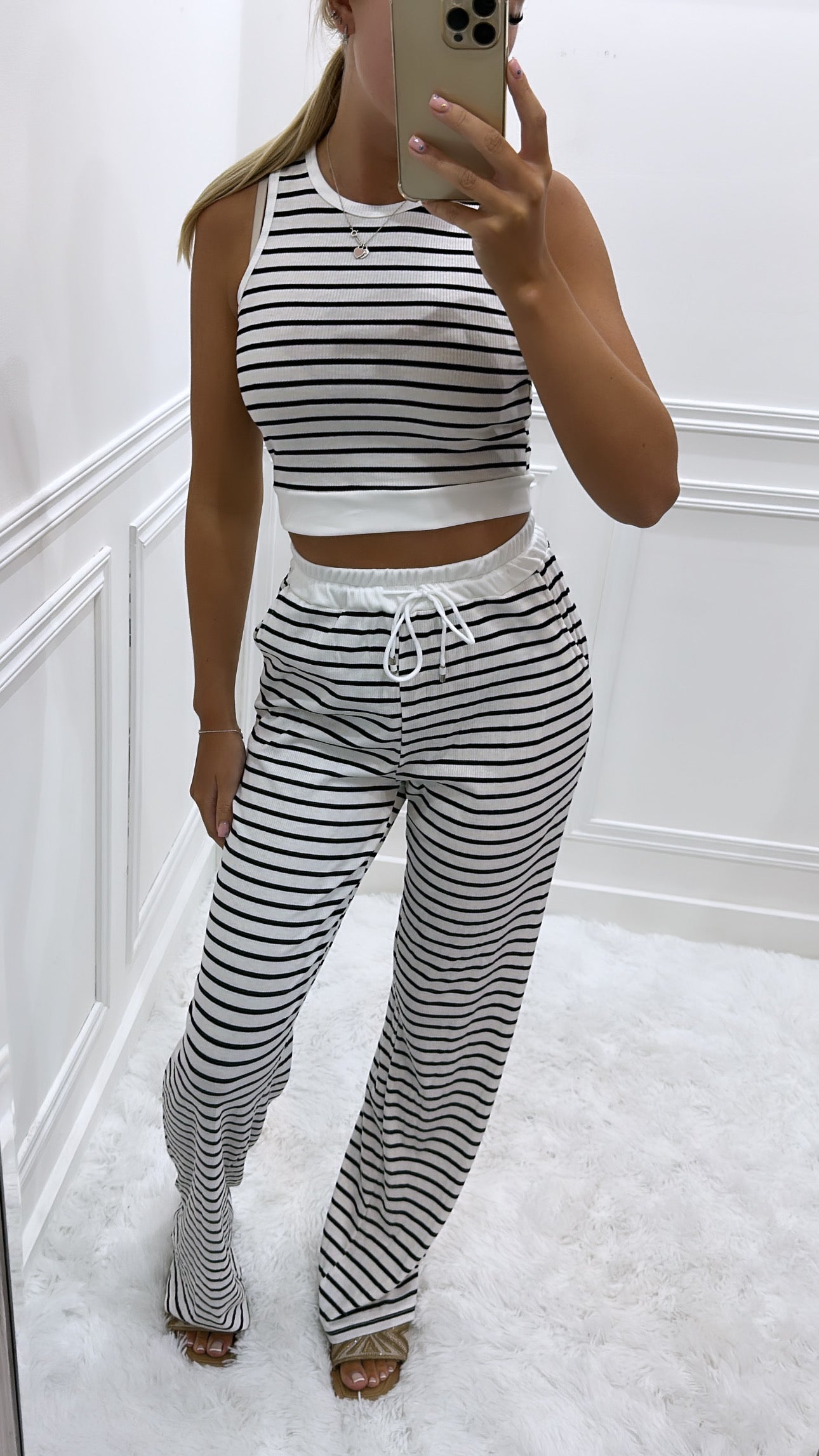 White Striped Trouser Lounge Set