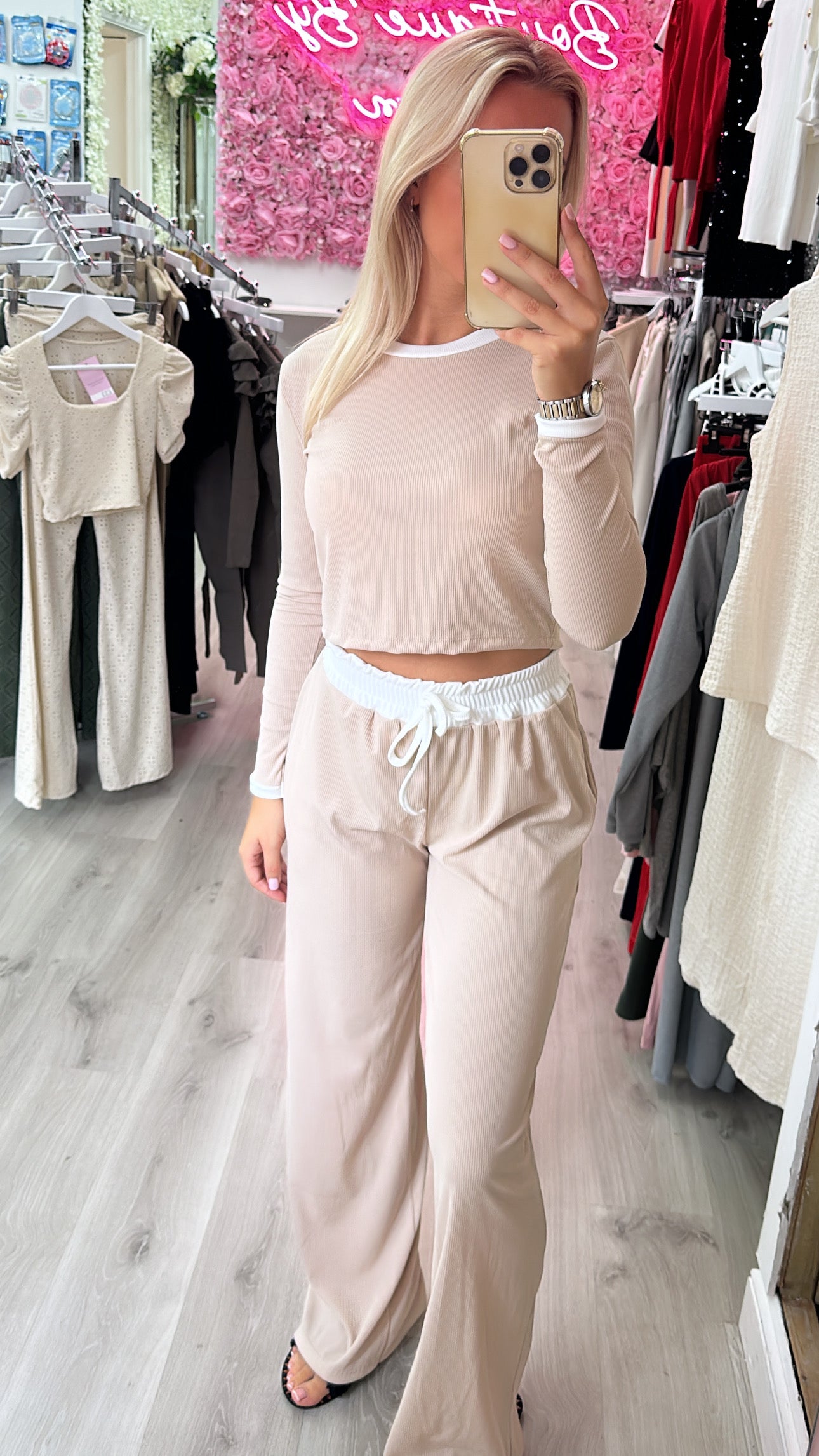 Beige Longsleeve Contrast Co Ord