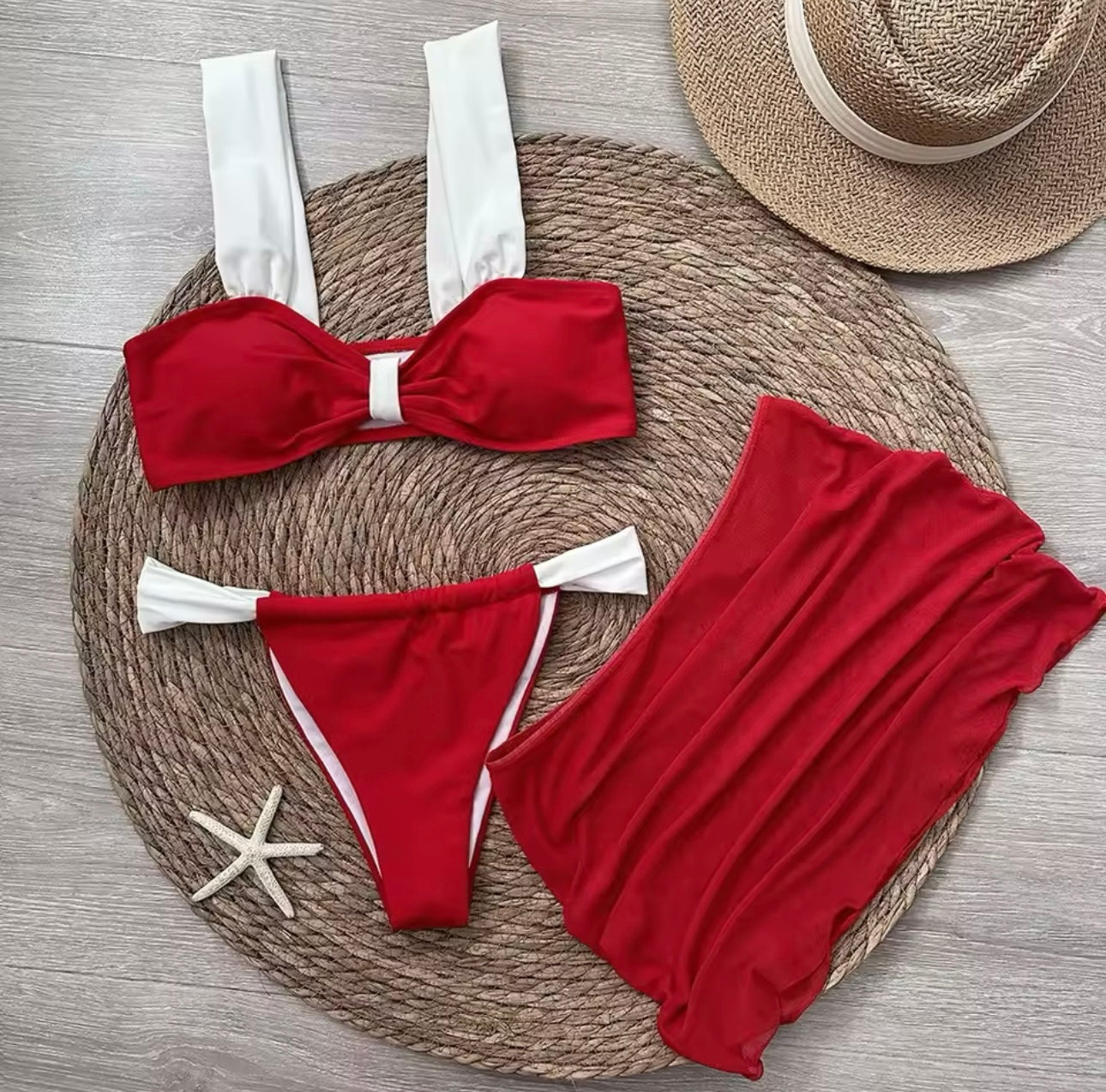 Red & White 3 Piece Bikini