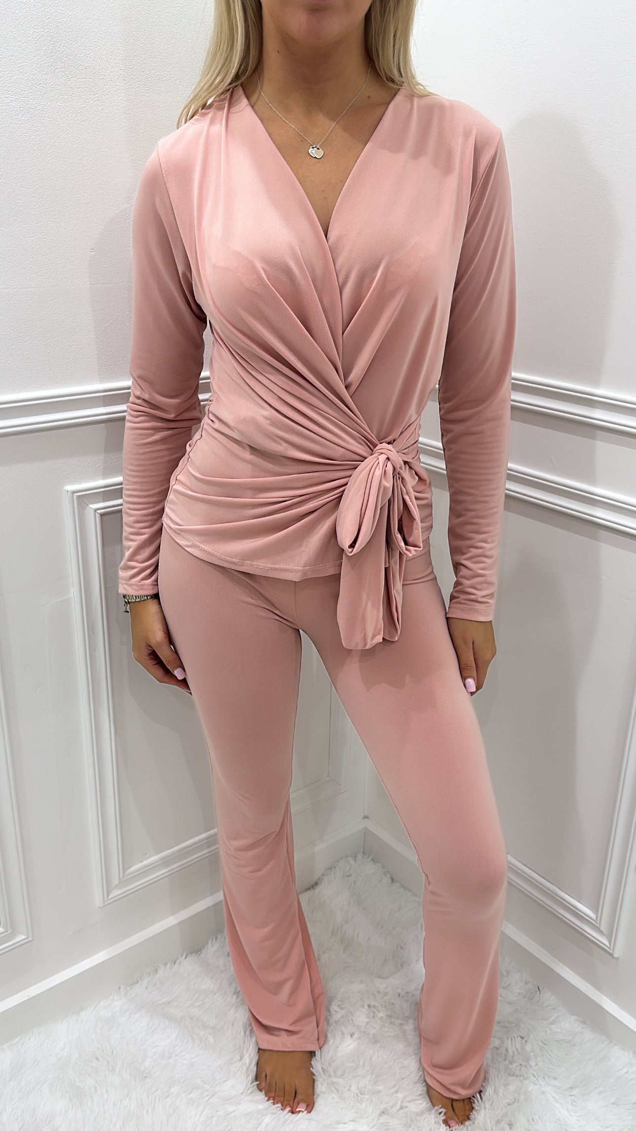 Pink Silky Tie Up Co Ord