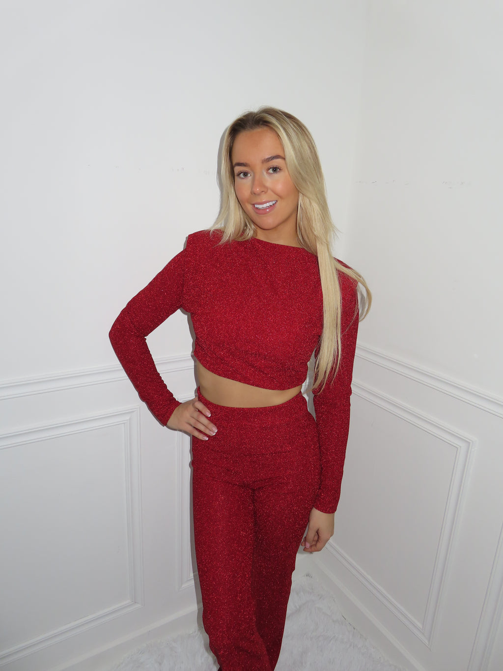 Red Glitter Trouser 2 Piece