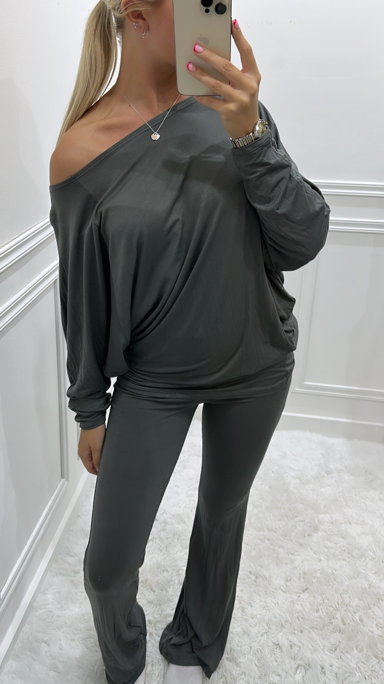 Charcoal Grey Off The Shoulder Co Ord