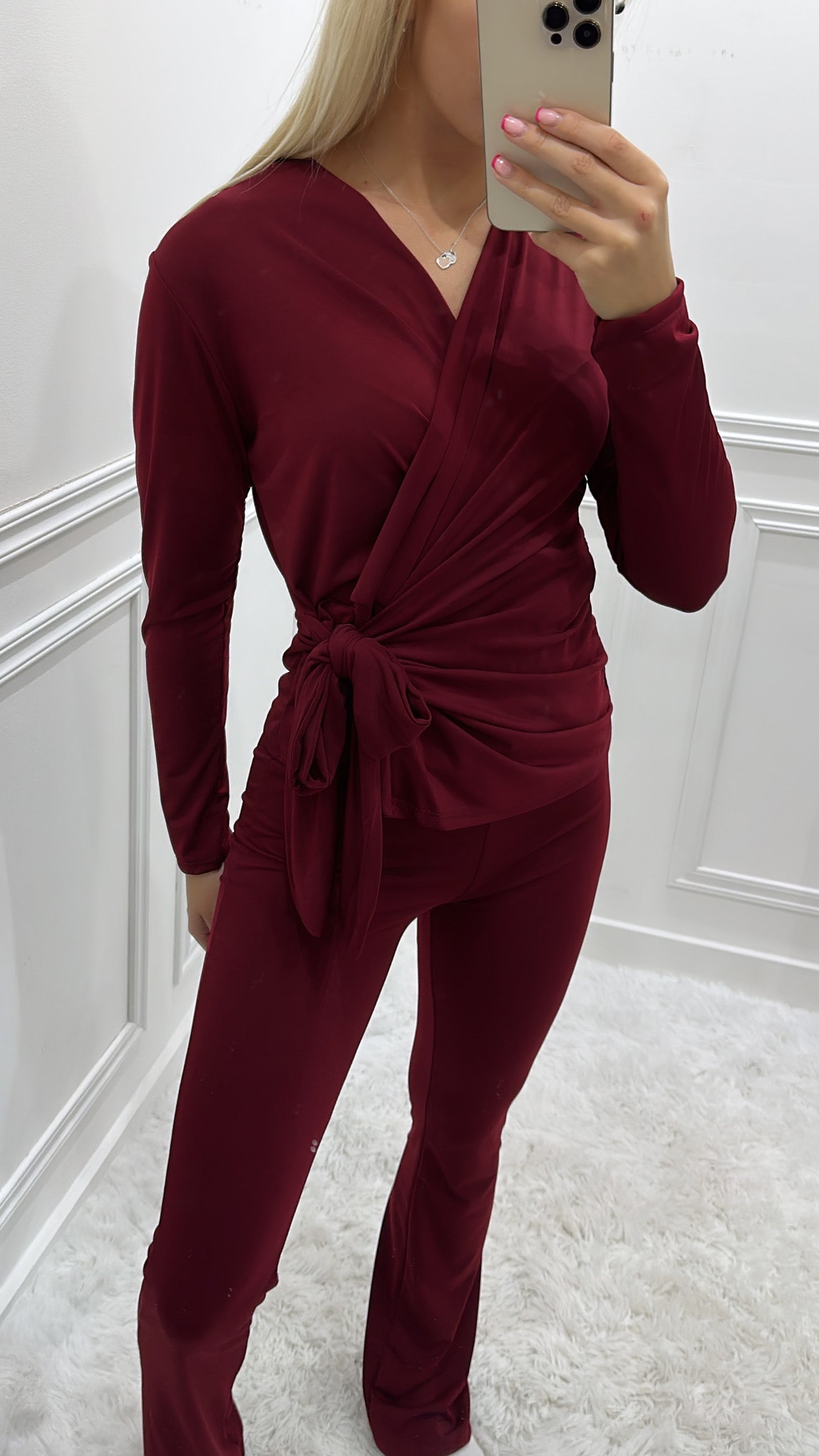 Burgundy Silky Tie Up Co Ord