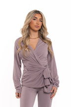 Dove Grey Silky Tie Up Co Ord
