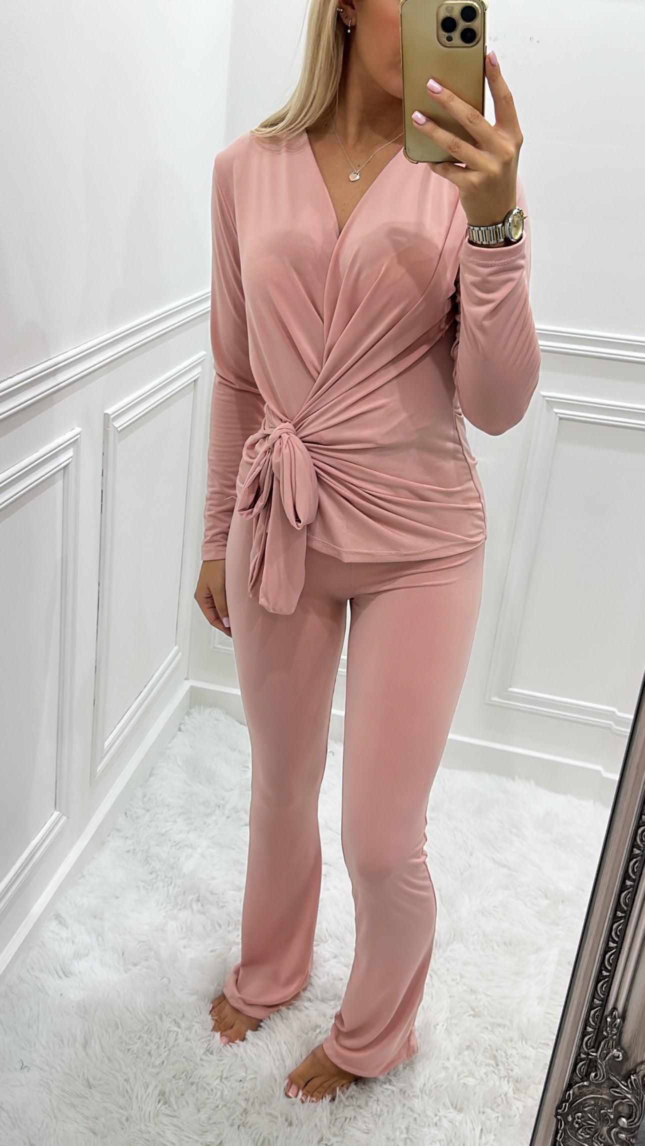 Pink Silky Tie Up Co Ord