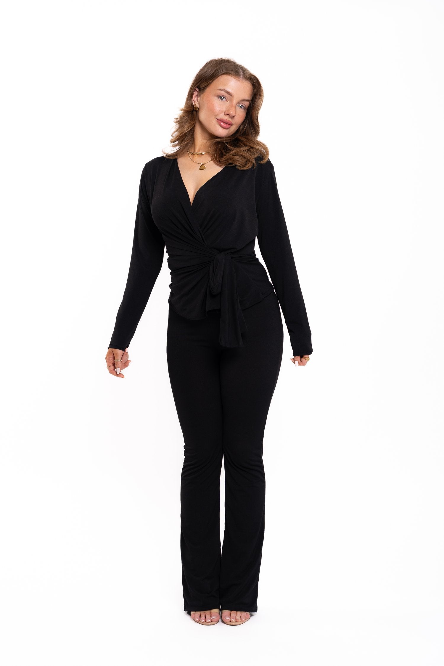 Black Silky Tie Up Co Ord
