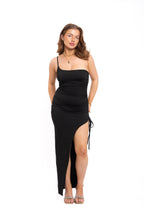Black Ruched Side Split Maxi Dress