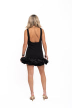 Backless Puff Hem Dress Black
