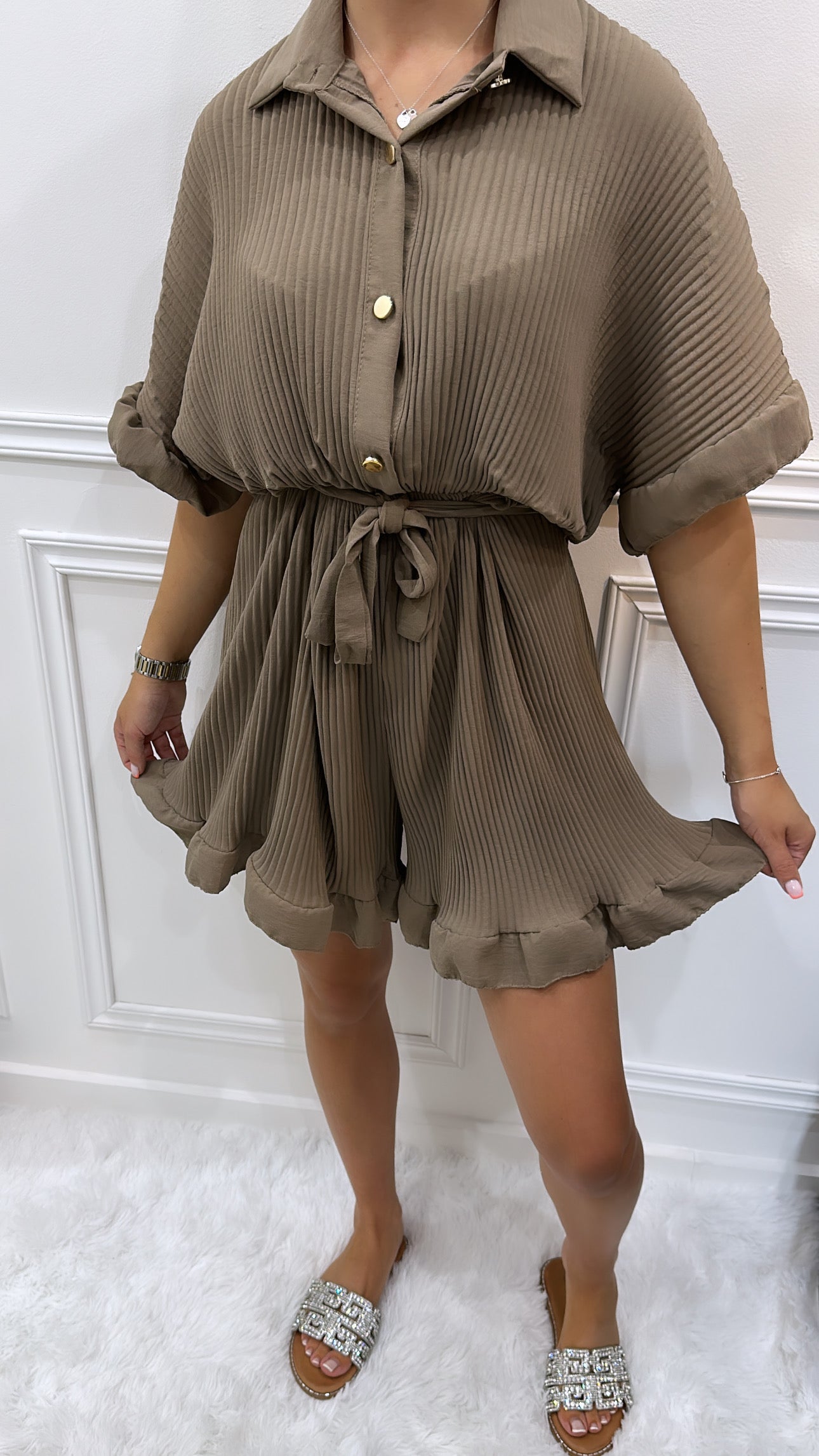 Mocha Pleated Playsuit