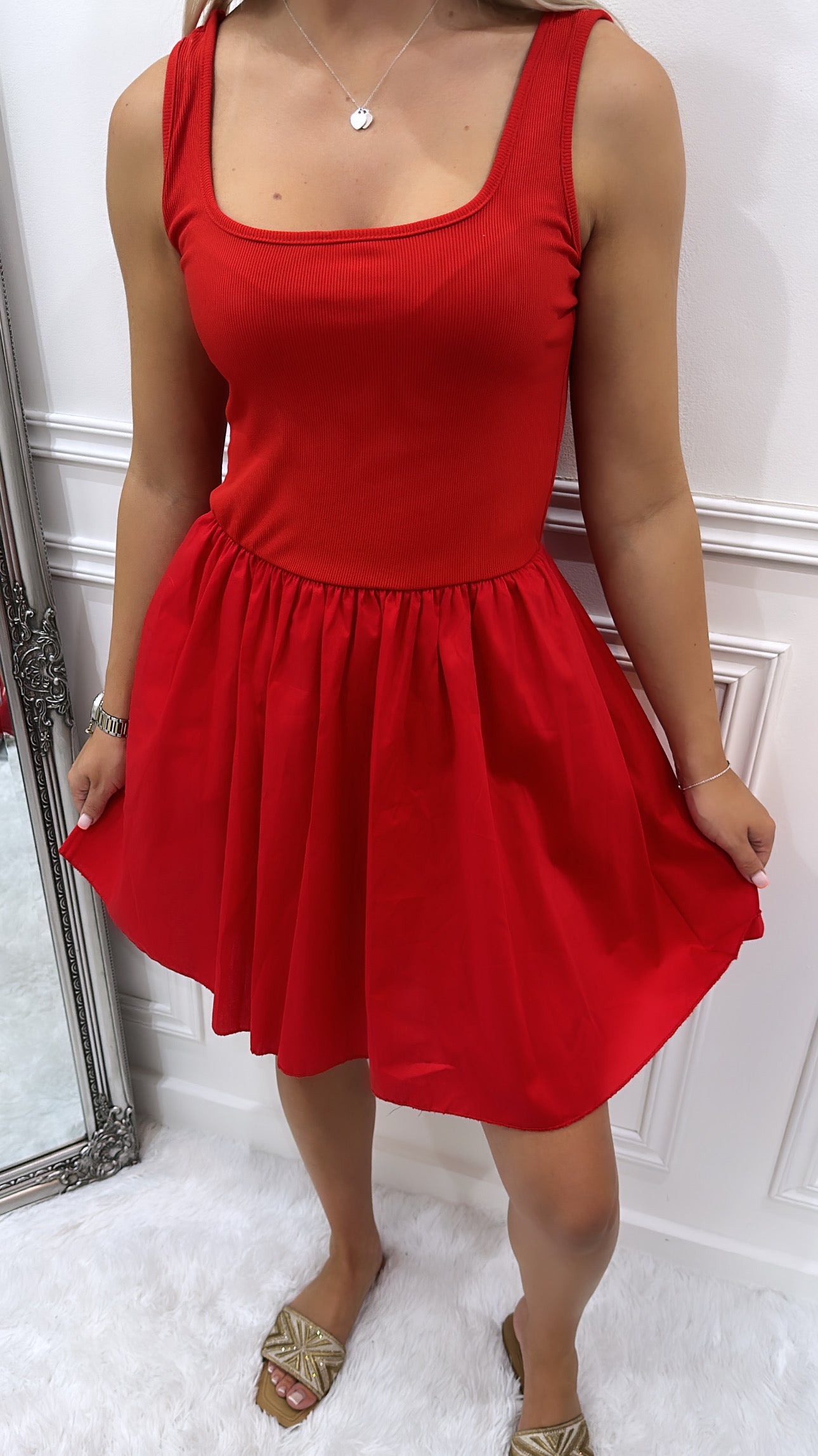 Red Puff Mini Dress