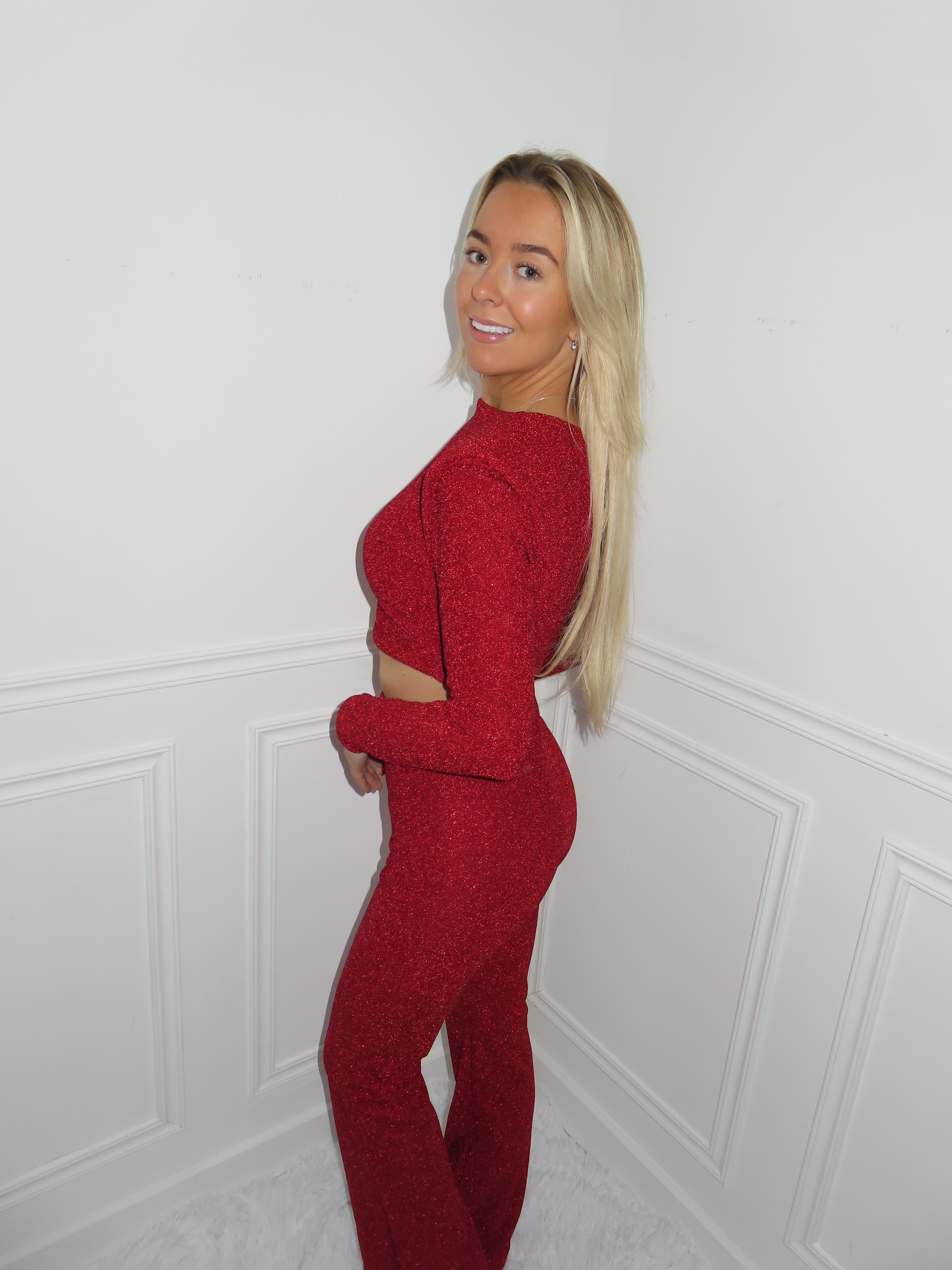 Red Glitter Trouser 2 Piece