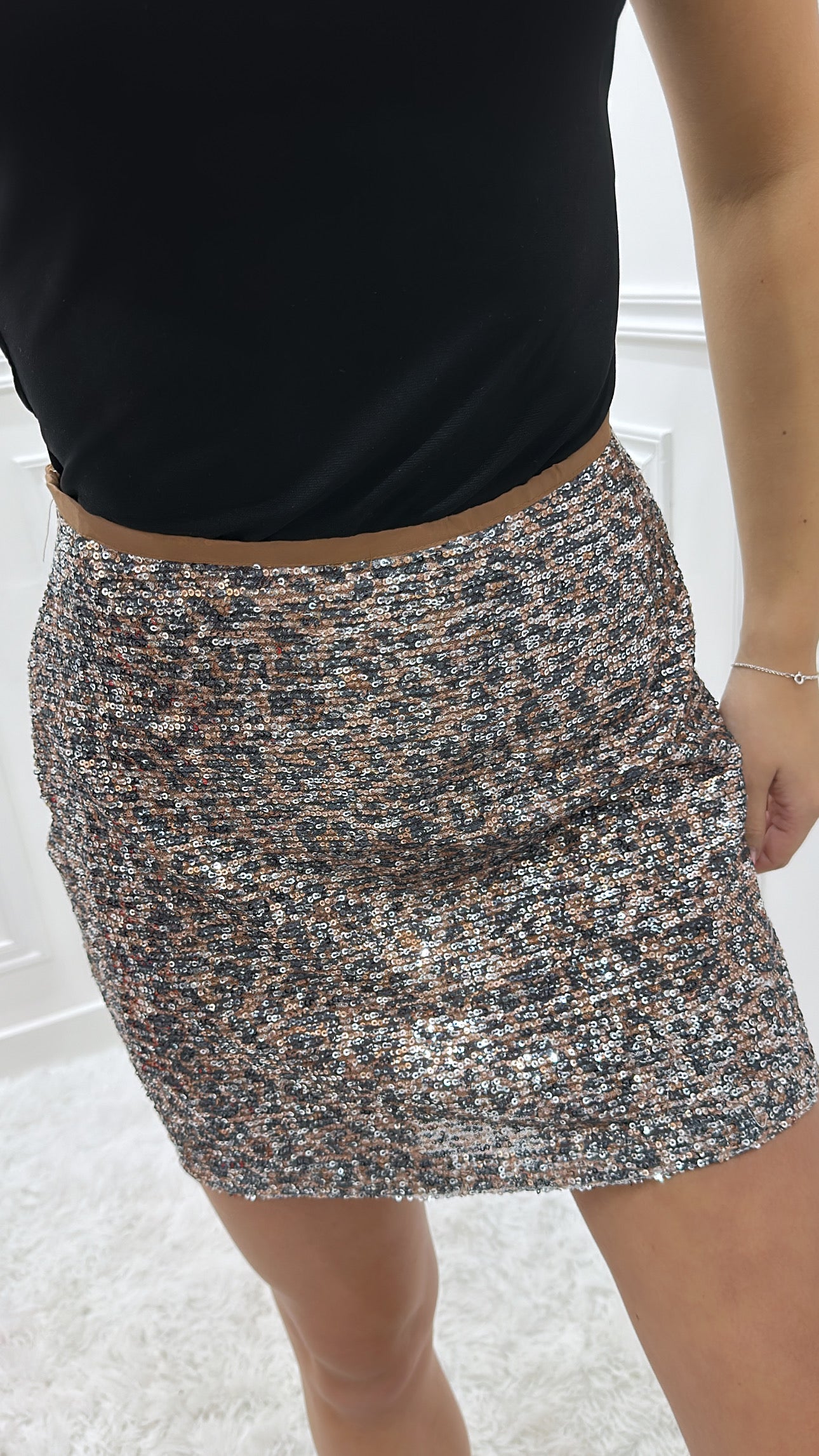 Leopard Sequin Mini Skirt