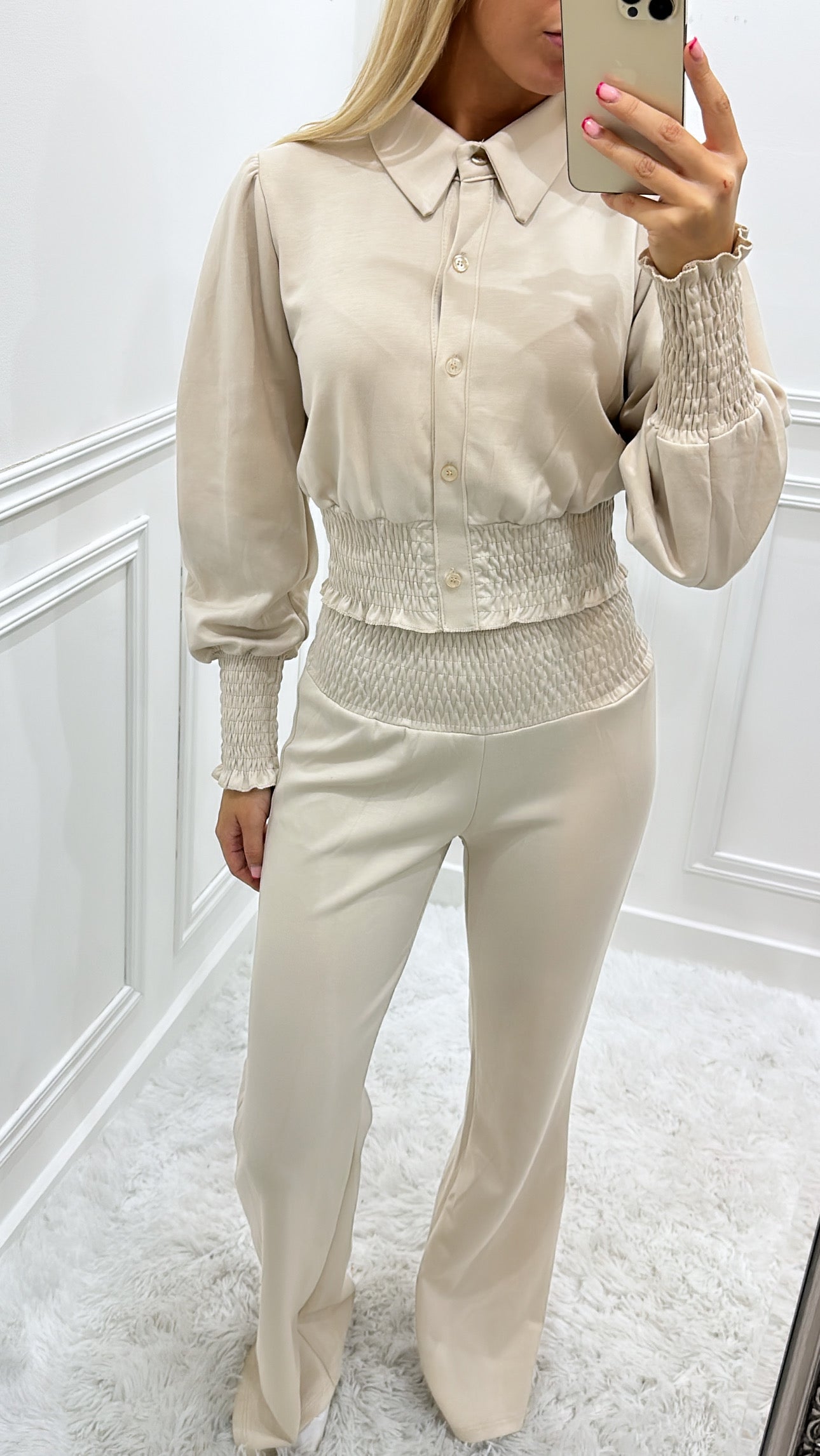 Beige Buttoned Lounge Set