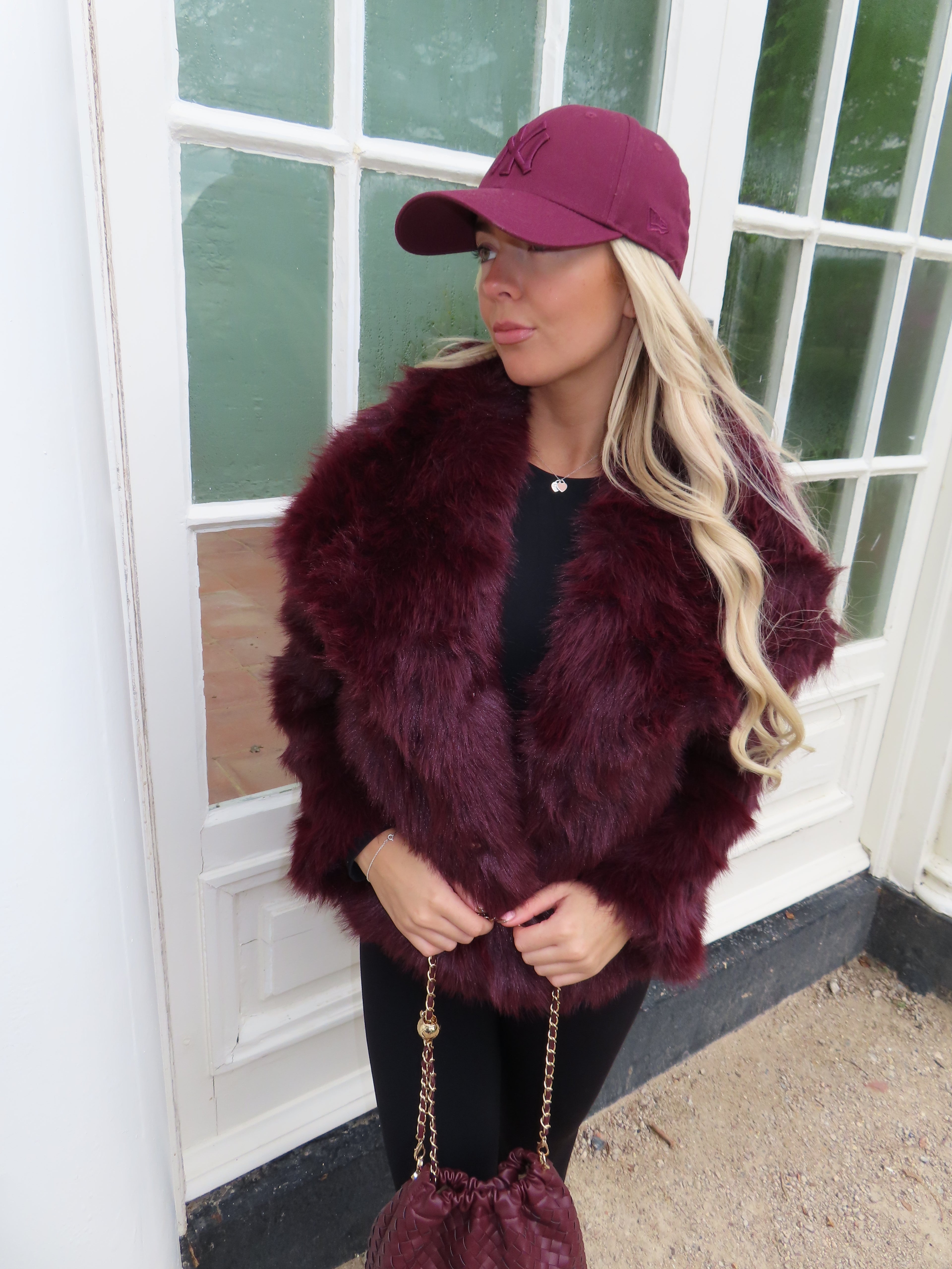 Burgundy Faux Fur Coat