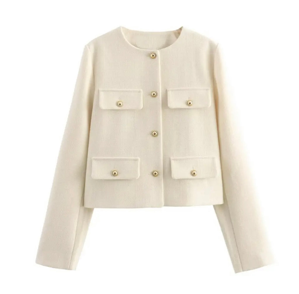 Premium Gold Button Blazer Cream