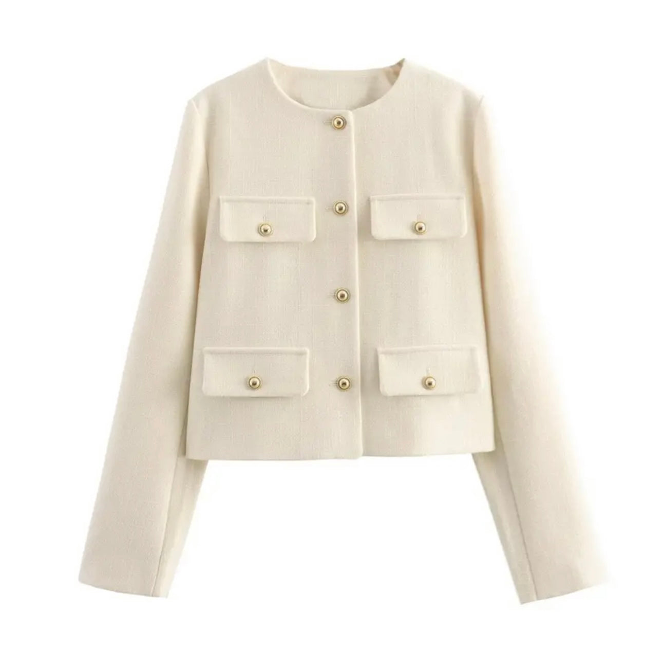 Premium Gold Button Blazer Cream