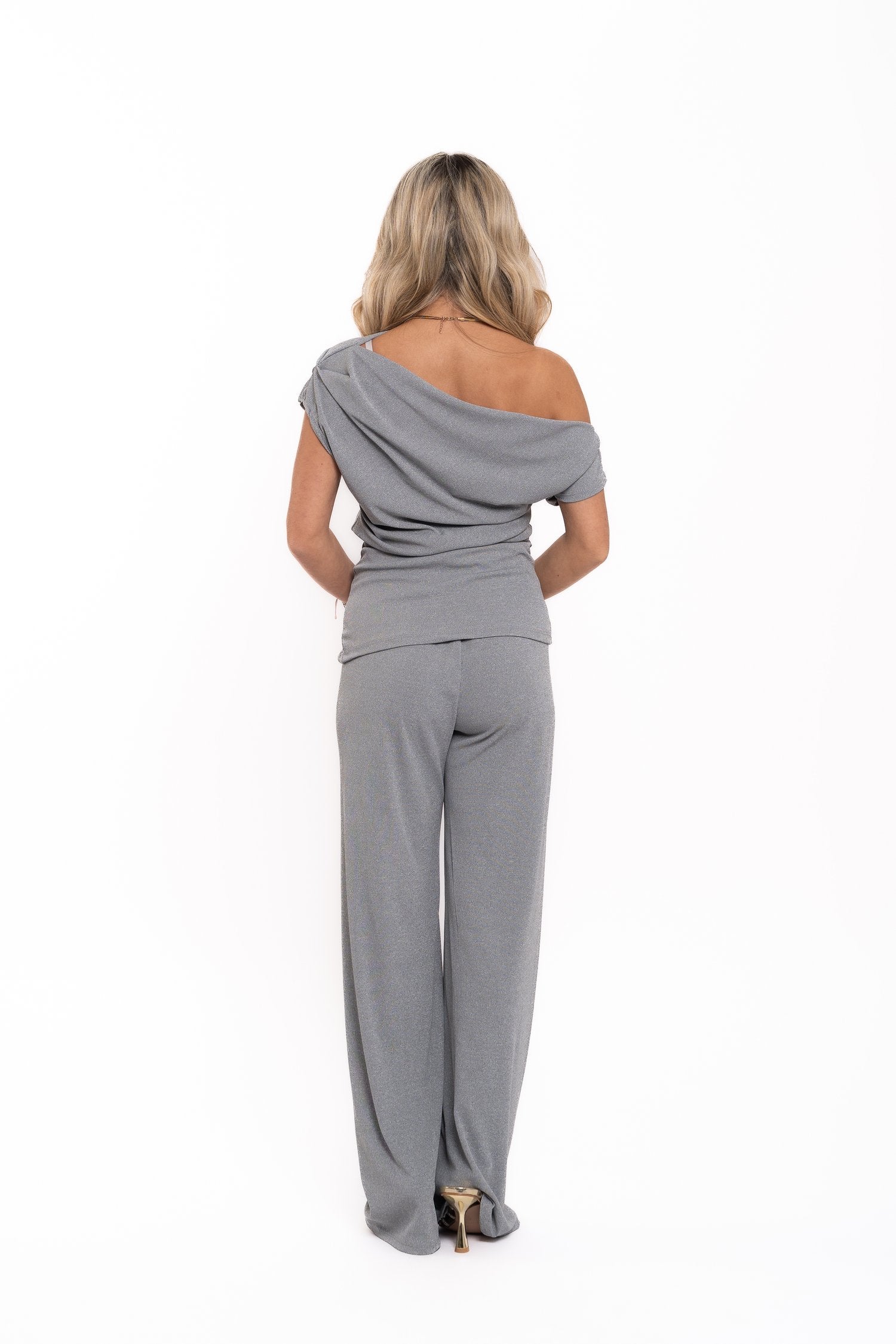 Grey Ribbed Asymmetric Lounge Set