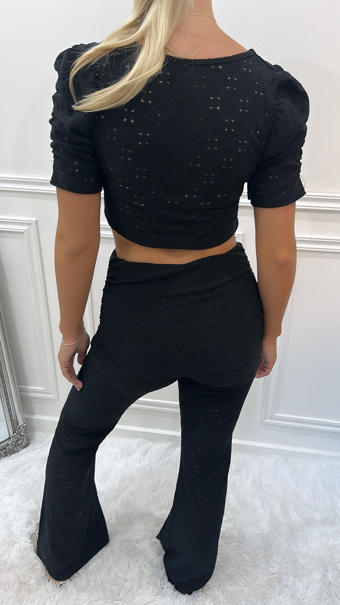 Black Cropped Embroidered Set