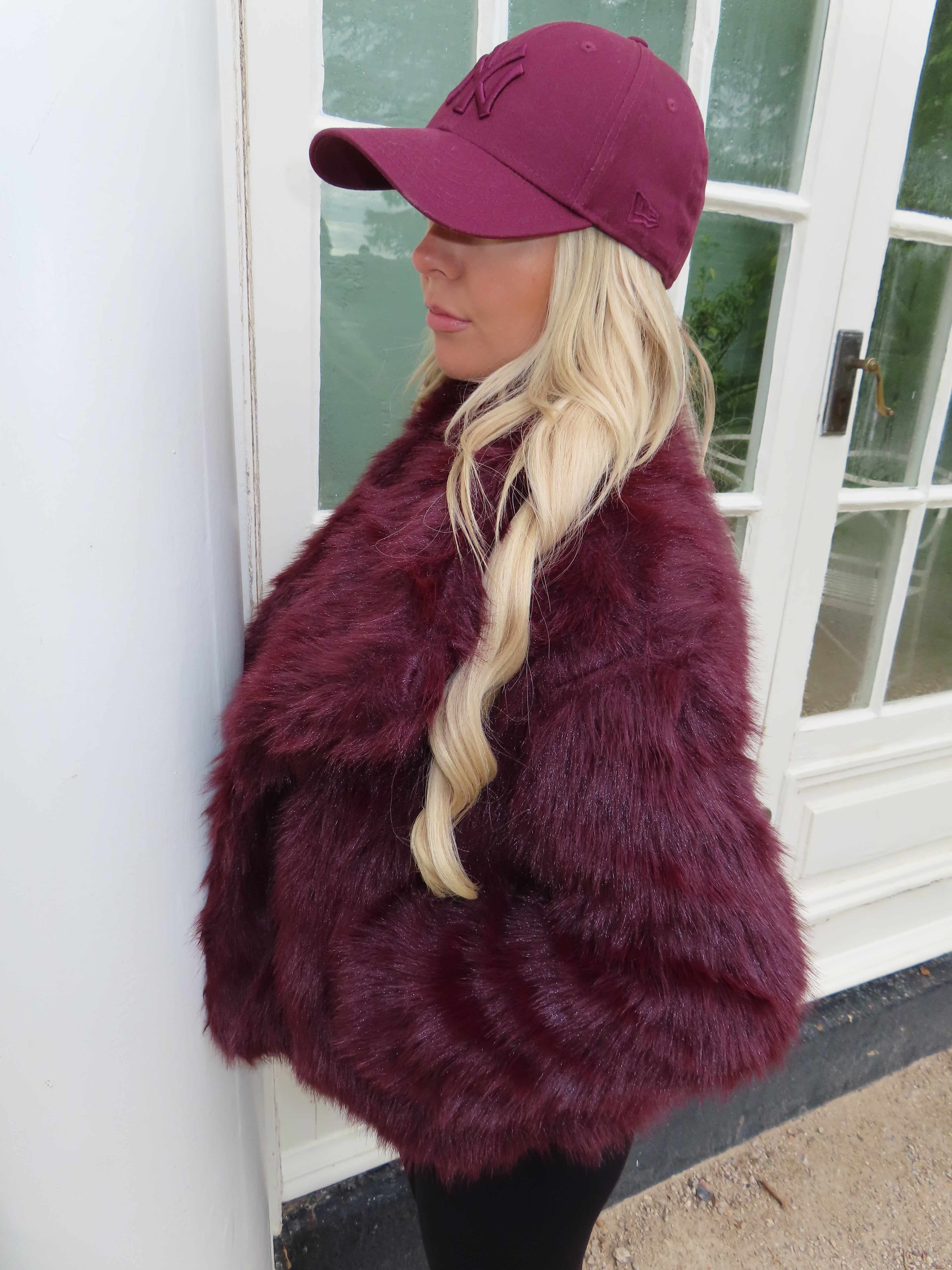 Burgundy Faux Fur Coat